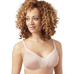 Seamless Light Pink Lace-Trim Wireless Bra Mastectomy/Prosthesis 32C